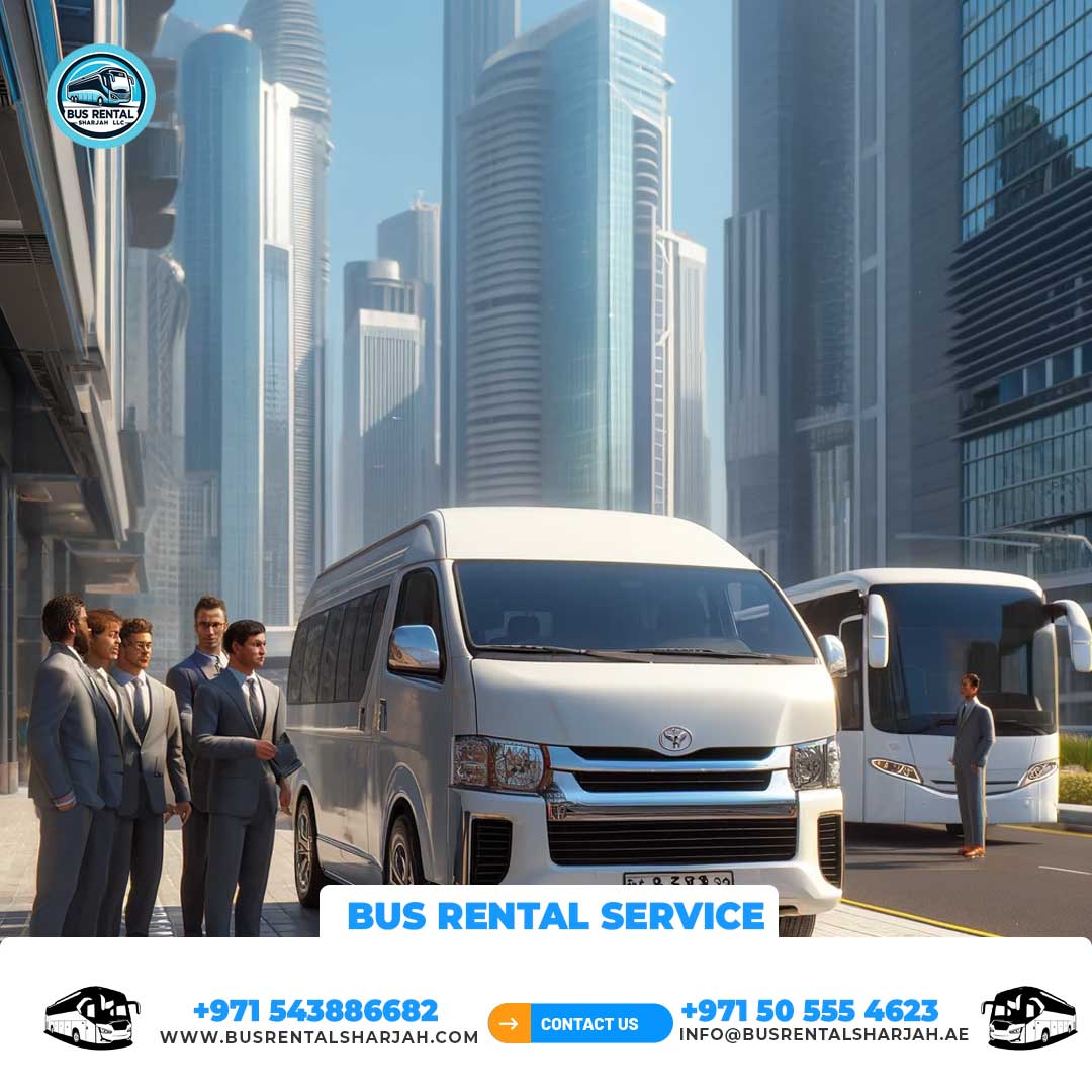 Sharjah shuttle bus rental service for group transportation.